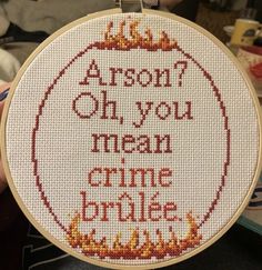 a cross - stitch pattern with the words, one joy to man came home on fire