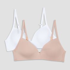 Get your little ones ready for the day with the Hanes 2pk Wire Free Bra - Beige/White. This adorable set of two bras provide comfort and support with their molded cups without ever restricting movement. With no more wires to worry about, kids can feel secure and won’t have to worry about awkward adjustments or uncomfortable pinching – just fun and freedom throughout their day. Whether it’s for playtime or school time, this Hanes wire free bra set is sure to please. Bras For Teens, Wire Free Bra, Girls Sports Bras, Hipster Girls, Construction Details, Crop Bra, Gray Sports Bra, Bra Cup, Racerback Bra