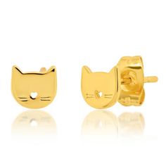 Have some fun with these whimsical cat studs! Made from gold-plated brass with a 1cm post, these adorable earrings are ready to elevate your look Gold-Plated Brass Style No. CZE3 - CAT Stud Girl, Tai Jewelry, Gold Animals, Kawaii Shoes, Whimsical Cats, Vintage Style Earrings, Cat Jewelry, Custom Earrings, Lucky Cat