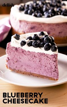 a slice of blueberry cheesecake on a plate