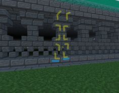 an image of a room in minecraft with yellow numbers on the wall and green grass