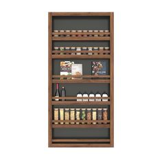 a wooden shelf filled with lots of different items