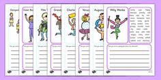 the bookmarks have pictures of people in different outfits and colors, with words on them