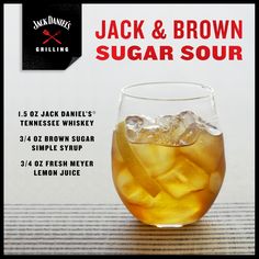 an advertisement for jack and brown's sugar sour, with ice in the glass