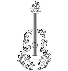 a black and white guitar with vines on it