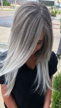 Have you thought about going gray? Here are some reasons why gray hair rocks.	#silvergrey #silver #hairdye Silver Blonde Ombre, Stop Grey Hair, Balayage Hair Tutorial, Silver Ombre Hair, Grey Hair With Bangs, Grey Hair Wig, Blonde Ombré, Grey Hair Men