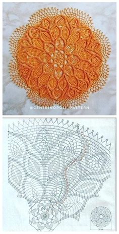 two pictures with different designs on them, one in orange and the other in white