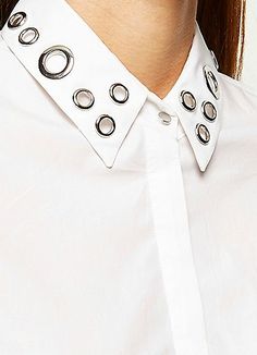 Upcycling, Eyelet Fashion, Lily Melrose, Eyelet Shirt, Estilo Rock, Top Shirt Women, Going Out Tops, Ladies Tops, Collar Designs