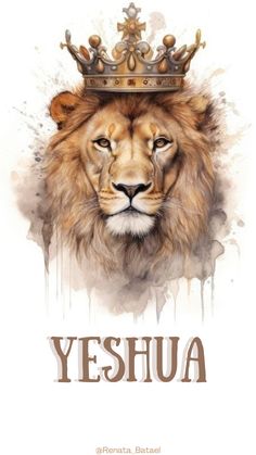 a lion with a crown on its head and the words yesha written below it