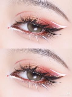 Eyeliner For Pale Skin, Calico Cat Makeup, Valentine Inspired Makeup, Pretty Glitter Makeup, Cherry Blossom Makeup Look, Christmas Douyin Makeup, Pink Grunge Makeup, Manhwa Makeup, Japan Makeup Look