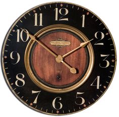 Uttermost Alexandre Martinot 23" Clock Traditional Wall Clocks, Product Engineering, Wood Wall Clock, Round Wall Clocks, Black White Gold, Retro Vintage Style, Black And Brass, Clock Face, Aa Battery