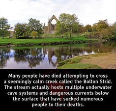 an image of a lake with trees in the background and a quote about people have died attempting to cross a seminary calm, innocent creek called the boston st