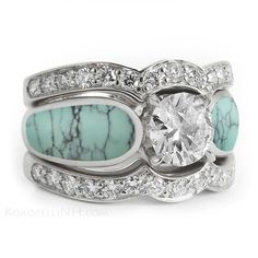 Turquoise Wedding Rings - Santa Fe Plaza. (One day I hope to be wearing one like this) Turquoise Diamond Rings, Stormy Sky, Bling Rings, Diamond Are A Girls Best Friend