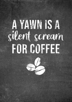 a black and white photo with the words a yawn is a silent scream for coffee