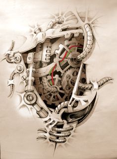 the clock is made up of many different types of gears and mechanical parts on it's face