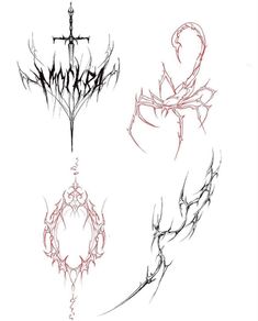 four different types of tattoo designs on a white background, one is black and the other has red ink