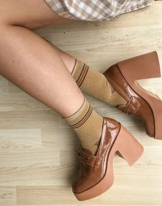 Shoes With Socks, High Heel Loafers, Bank Job, Shoes And Socks, Haine Diy, Funky Shoes, Mia 3, Chunky High Heels