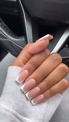 Nail Inspo Long Simple, Milk Base French Nails, French Nails Plain, Nails Acrylic French Tip Square, Light Square Nails, French Nails On Black Women, Narrow French Tip Nails, Straight Tip Acrylic Nails, Square French Tip Nails Long