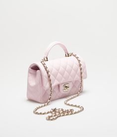 Mini Flap Bag with Top Handle - Lambskin & gold-tone metal — Fashion | CHANEL Pink Chanel Bag, Chanel Mini Bag, Pink Marshmallow, Tas Chanel, Channel Bags, Chanel Mini Flap Bag, Sacs Design, Mode Chanel, Chanel Store