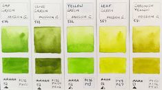 the different shades of green and yellow are shown in this drawing book, which is part of