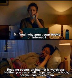 a man laying in bed talking on a cell phone next to a laptop computer with the caption mr yogi, why aren't are your books on internet?