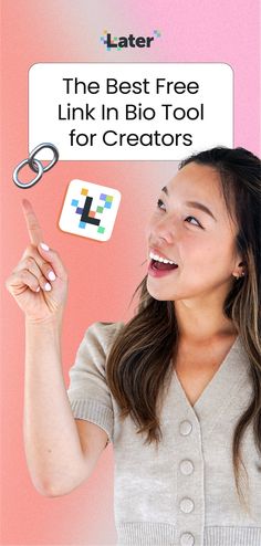 a woman holding a pair of scissors in front of her face with the text, the best free link in big tool for creators