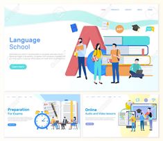 Language School, Preparation for Exams Students Illustration , #Ad, #Preparation, #School, #Language, #Illustration, #Students Adobe Illustrator, Students Illustration, Language Illustration, School Preparation, Language School, Video Lessons, Business Names