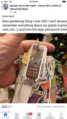 someone is holding a bunch of small tags in their hand with the caption best gardening thing i ever did i can't always remember everything about my plants name