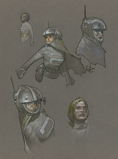 some drawings of people in armor and helmets
