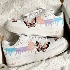 Ice Cream Butterfly Custom Air Force 1-shecustomize Butterflies, Pastel, Pastel Butterfly, Custom Air Force, Custom Air Force 1, White Nike, Air Force 1, Nike Air Force, Air Force