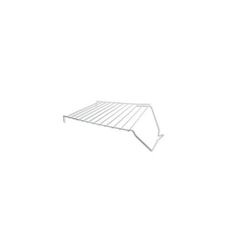 a white shelf sitting on top of a wall