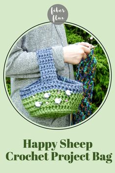 Sheep themed bag for crochet Sheep Crochet, Happy Sheep, Crochet Project Bag, Yarn Bowl, Yarn Ball, Decorative Buttons, Project Bag, Crochet Project