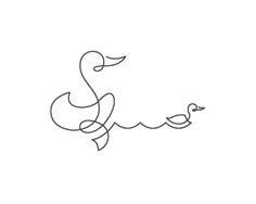 a line drawing of a duck swimming in the water