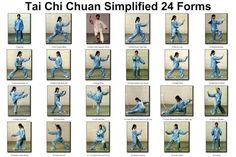 multiple pictures of people in blue pajamas doing yoga poses with their arms out and legs spread wide