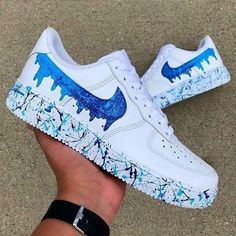 ad eBay - Nike Air Force 1 Custom Hand Painted White Shoes 'Blue Gradient Drip Splatter' - Buy Now, click the link (eBay) Nike Shoes Women Fashion, Buty Marki Nike, Blue Drip, Air Force 1 Sneakers, Custom Sneakers Diy, Boty Nike, Nike Air Force 1 Custom, Custom Painted Shoes, Custom Shoes Diy