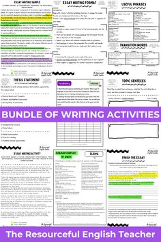 the bundle of writing activities for teaching english