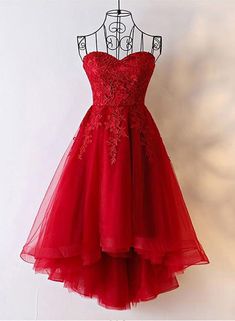 Red Sweetheart Tulle High Low Homecoming Dress 2019, Red Party Dress – BeautyDressy Short Prom Dresses, Strapless Homecoming Dresses, Burgundy Homecoming Dress, Dresses With Lace, Red Homecoming Dresses, Red Dress Party, Red Bridesmaid Dresses, Womens Prom Dresses, Unique Prom Dresses