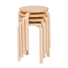 three wooden stools stacked on top of each other