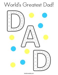 the word dad is made out of legos and has blue, yellow, and white dots