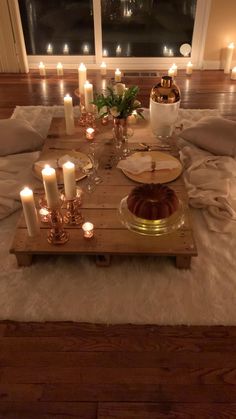 Date Night Decor, Romantic Dinner Setting, Night Decor, Gold Charger Plate, Date Night At Home, Copper Candle Holders, Dinner Setting, Copper Candle, At Home Date