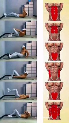 an image of a man doing exercises on the back and chest muscles in different positions