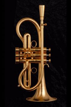 an old brass trumpet on a black background