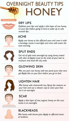 Honey can be used in many different ways to treat your skin and hair, so here are few ways to use honey in an overnight beauty treatment. Use honey in your b...