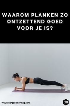 a woman is doing an exercise with the words warom planken 20 on it