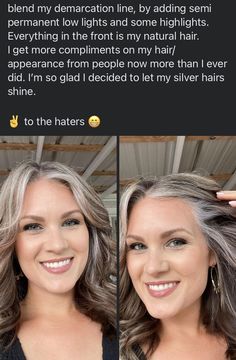 Blend In Gray Hair Highlights, Blonde Grey Brown Hair, Womens Haircuts With Layers, Blending Dark Hair With Grey Roots, Transition Gray Hair With Highlights, Highlights On Brown Hair To Hide Gray, Brown Transition To Gray, Grey Blending Highlights Brunette Bob, Hair Colors For Growing Out Gray