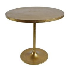 a round brass table with a wooden top on a white background for use as a centerpiece