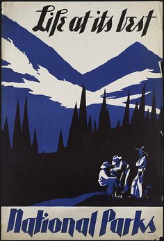 an advertisement for national parks in the mountains