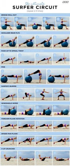 a woman doing an exercise on the beach