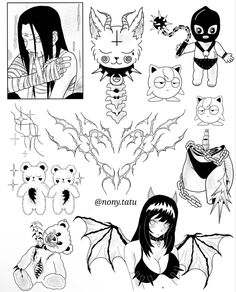 some black and white drawings with different designs on them, including an image of a woman in