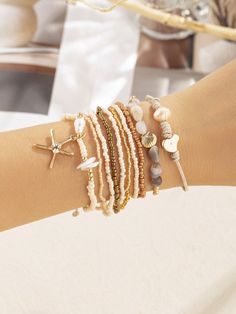 Champagne  Collar  Glass   Embellished   Women Fashion Jewelry Bracelets Designs, Bracelets Design, Bracelet Sets, Pearl Bracelets, Rice Bead, Women Bracelet, Natural Stone Bracelets, Kitchen Jewelry, Delicate Jewelry